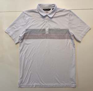 TravisMathew White Striped Golf Polo Shirt Mens Size Medium